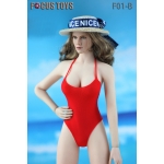 Female Swimming Suit with Beach Hat (Red)